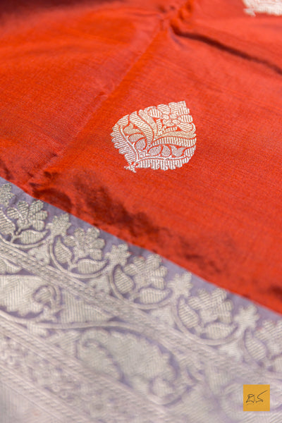 Adishakti- Orange Banarasi Katan Silk Handwoven Saree