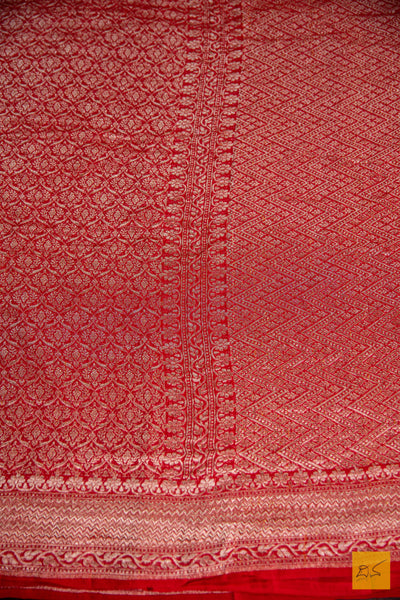 Red Brocade Banarasi Georgette Saree