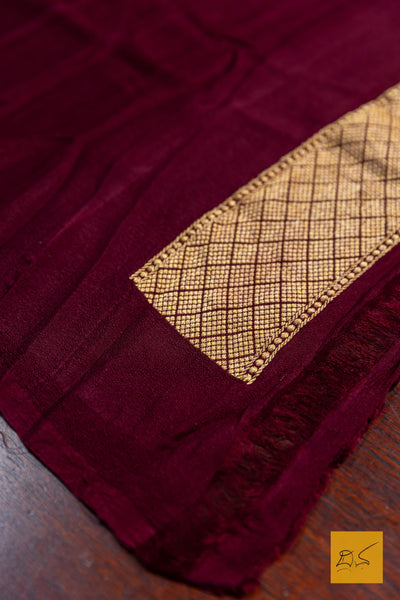 Tara- Burgandy Banarasi Georgette Handwoven Saree