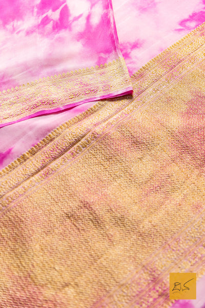 Saveri- Pink-Off white Banarasi Georgette Handwoven Saree