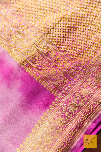 Saveri- Pink-Off white Banarasi Georgette Handwoven Saree