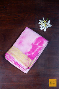 Saveri- Pink-Off white Banarasi Georgette Handwoven Saree