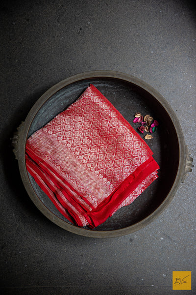 Red Brocade Banarasi Georgette Saree