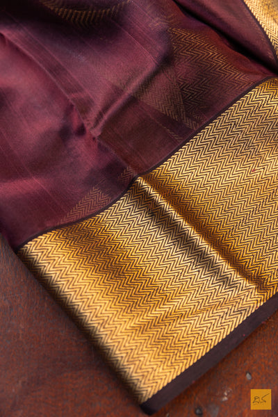 Brown Chanderi Pure Silk Handwoven Saree