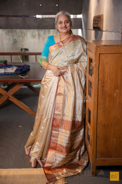 Chandrika-  Off White Maheshwari Pure Silk Handwoven Saree