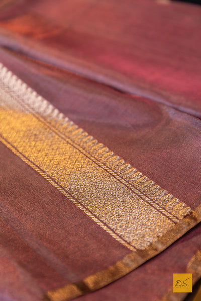Mrinalini - Red Banarasi Tissue Silk Organza Handwoven Saree