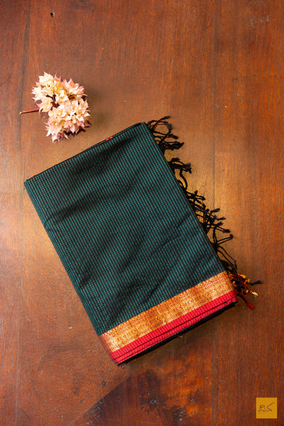 Kaali- Green-Red Maheshwari Garbh Reshmi Handwoven Saree