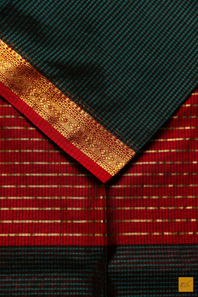 Kaali- Green-Red Maheshwari Garbh Reshmi Handwoven Saree
