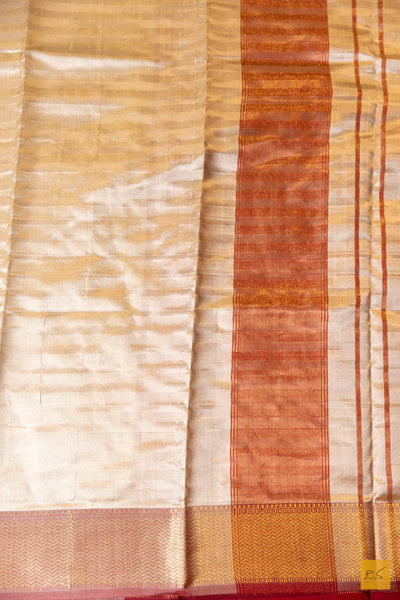 Chandrika-  Off White Maheshwari Pure Silk Handwoven Saree