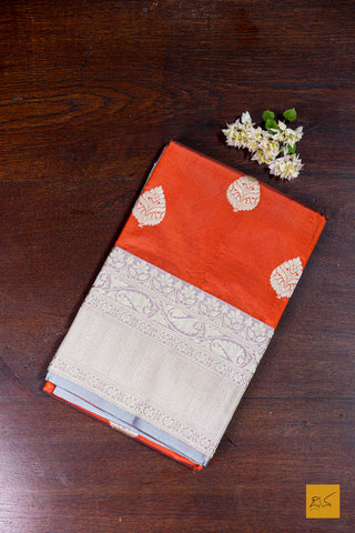 Adishakti- Orange Banarasi Katan Silk Handwoven Saree