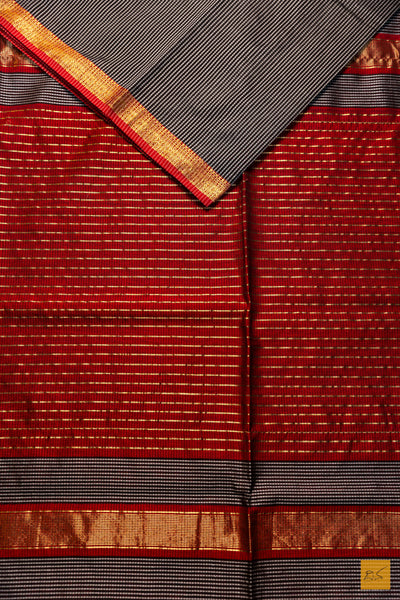 Kumuda- Grey-Black Maheshwari Garbh Reshmi Handwoven Saree