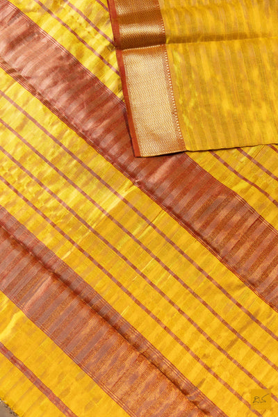 Moksha- Yellow Maheshwari Pure Silk Handwoven Saree