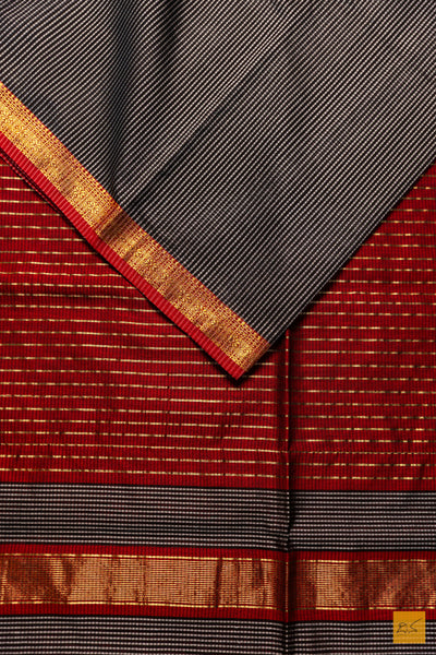 Kumuda- Grey-Black Maheshwari Garbh Reshmi Handwoven Saree