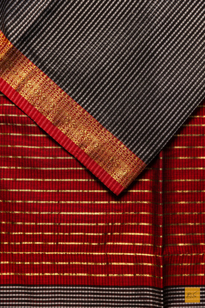 Kumuda- Grey-Black Maheshwari Garbh Reshmi Handwoven Saree