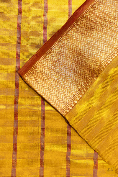Moksha- Yellow Maheshwari Pure Silk Handwoven Saree