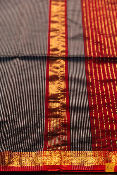 Kumuda- Grey-Black Maheshwari Garbh Reshmi Handwoven Saree