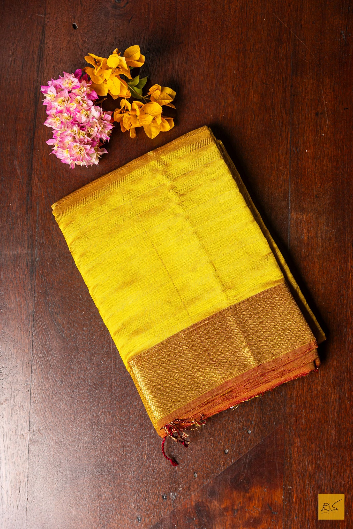 Moksha- Yellow Maheshwari Pure Silk Handwoven Saree