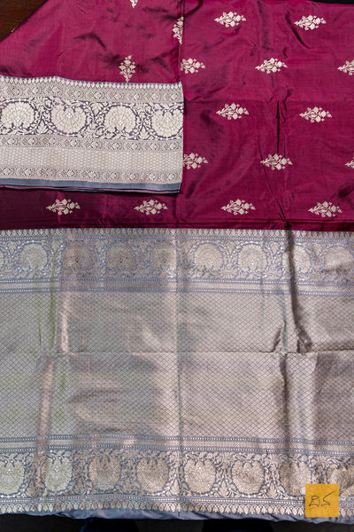 Advita- Burgundy Banarasi Katan Silk Handwoven Saree