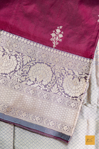 Advita- Burgundy Banarasi Katan Silk Handwoven Saree