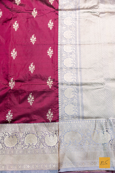Advita- Burgundy Banarasi Katan Silk Handwoven Saree