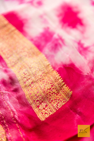 Sindhu- Pink-Off white Banarasi Georgette Handwoven Saree