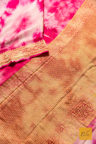 Sindhu- Pink-Off white Banarasi Georgette Handwoven Saree