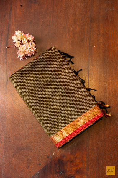 Nalina- Yellow-Black Maheshwari Garbh Reshmi Handwoven Saree