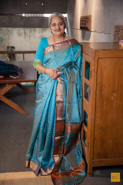 Devi- Blue Maheshwari Pure Silk Handwoven Saree