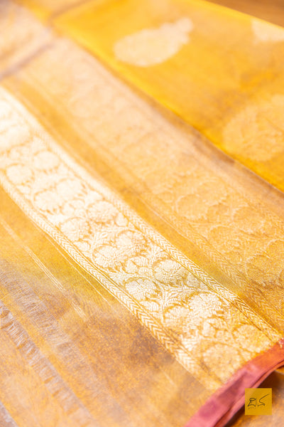 Mithrapriya - Golden Yellow Banarasi Tissue Silk Organza Handwoven Saree