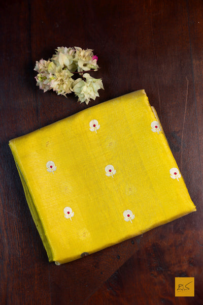 Nikethana- Yellow Chanderi Pure Silk Tissue Handwoven Saree