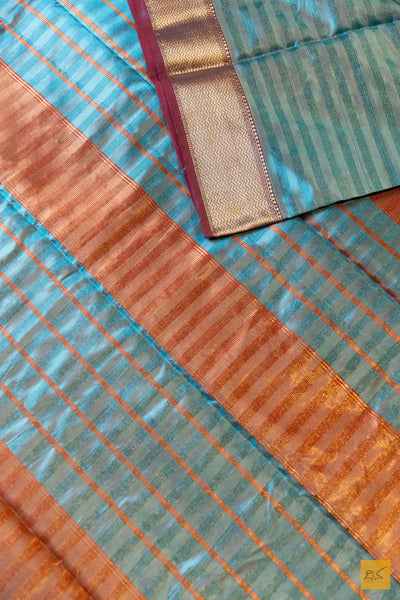 Devi- Blue Maheshwari Pure Silk Handwoven Saree