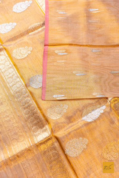 Mithrapriya - Golden Yellow Banarasi Tissue Silk Organza Handwoven Saree