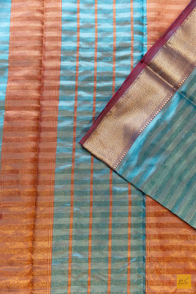 Devi- Blue Maheshwari Pure Silk Handwoven Saree