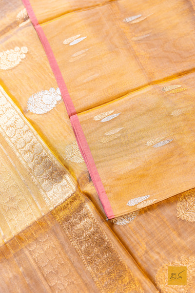 Mithrapriya - Golden Yellow Banarasi Tissue Silk Organza Handwoven Saree