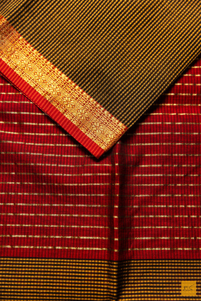 Nalina- Yellow-Black Maheshwari Garbh Reshmi Handwoven Saree