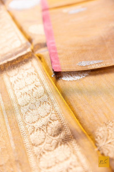 Mithrapriya - Golden Yellow Banarasi Tissue Silk Organza Handwoven Saree