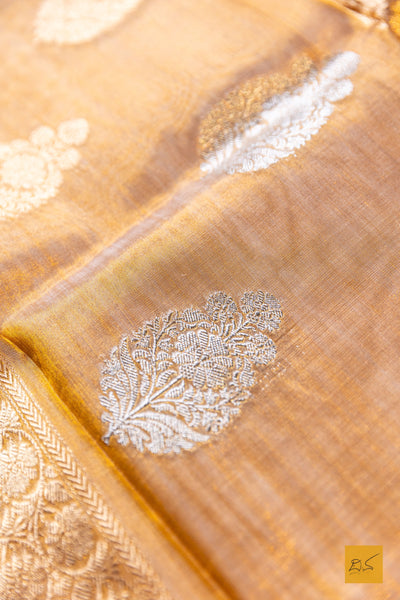 Mithrapriya - Golden Yellow Banarasi Tissue Silk Organza Handwoven Saree