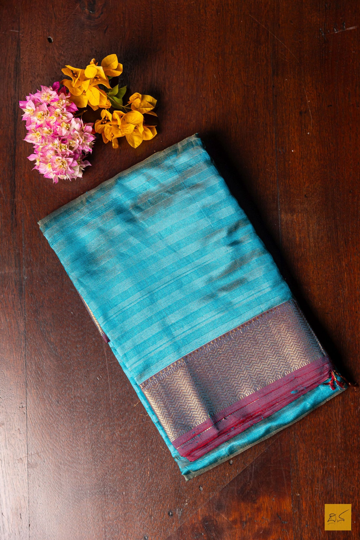Devi- Blue Maheshwari Pure Silk Handwoven Saree