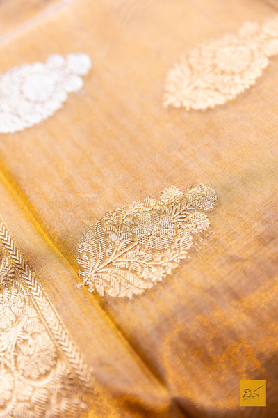 Mithrapriya - Golden Yellow Banarasi Tissue Silk Organza Handwoven Saree