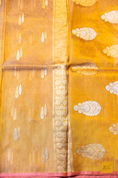 Mithrapriya - Golden Yellow Banarasi Tissue Silk Organza Handwoven Saree