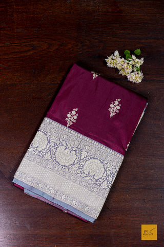 Advita- Burgundy Banarasi Katan Silk Handwoven Saree
