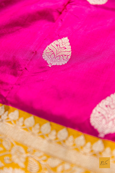 Adrika- Pink-Yellow Banarasi Katan Silk Handwoven Saree