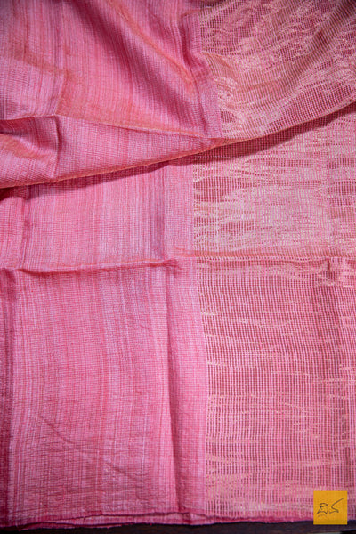 Peach Resham Matka Tissue Handwoven Saree