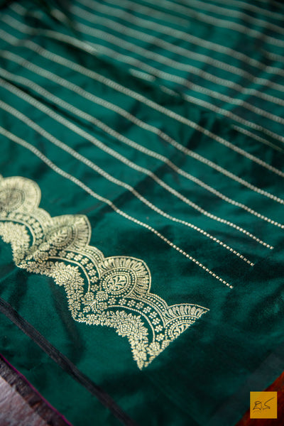 Bottle Green Banarasi Katan Silk Handwoven Saree