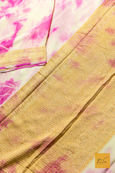 Shivanjali- Pink-Off white Banarasi Georgette Handwoven Saree