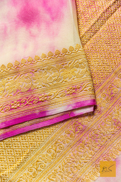 Shivanjali- Pink-Off white Banarasi Georgette Handwoven Saree