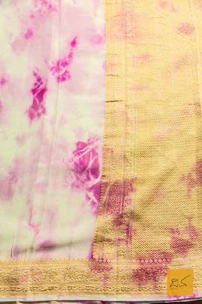Shivanjali- Pink-Off white Banarasi Georgette Handwoven Saree