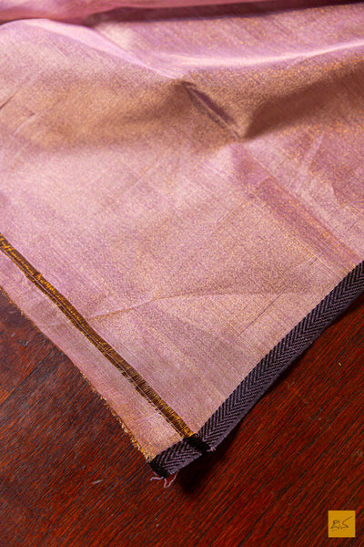 Bhuvana- Pink Tissue Maheshwari Silk Cotton Handwoven Saree