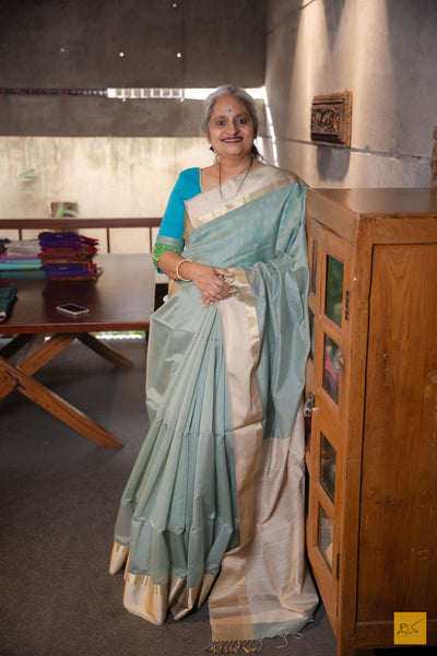 Devika- Green Maheshwari Silk Cotton Handwoven Saree