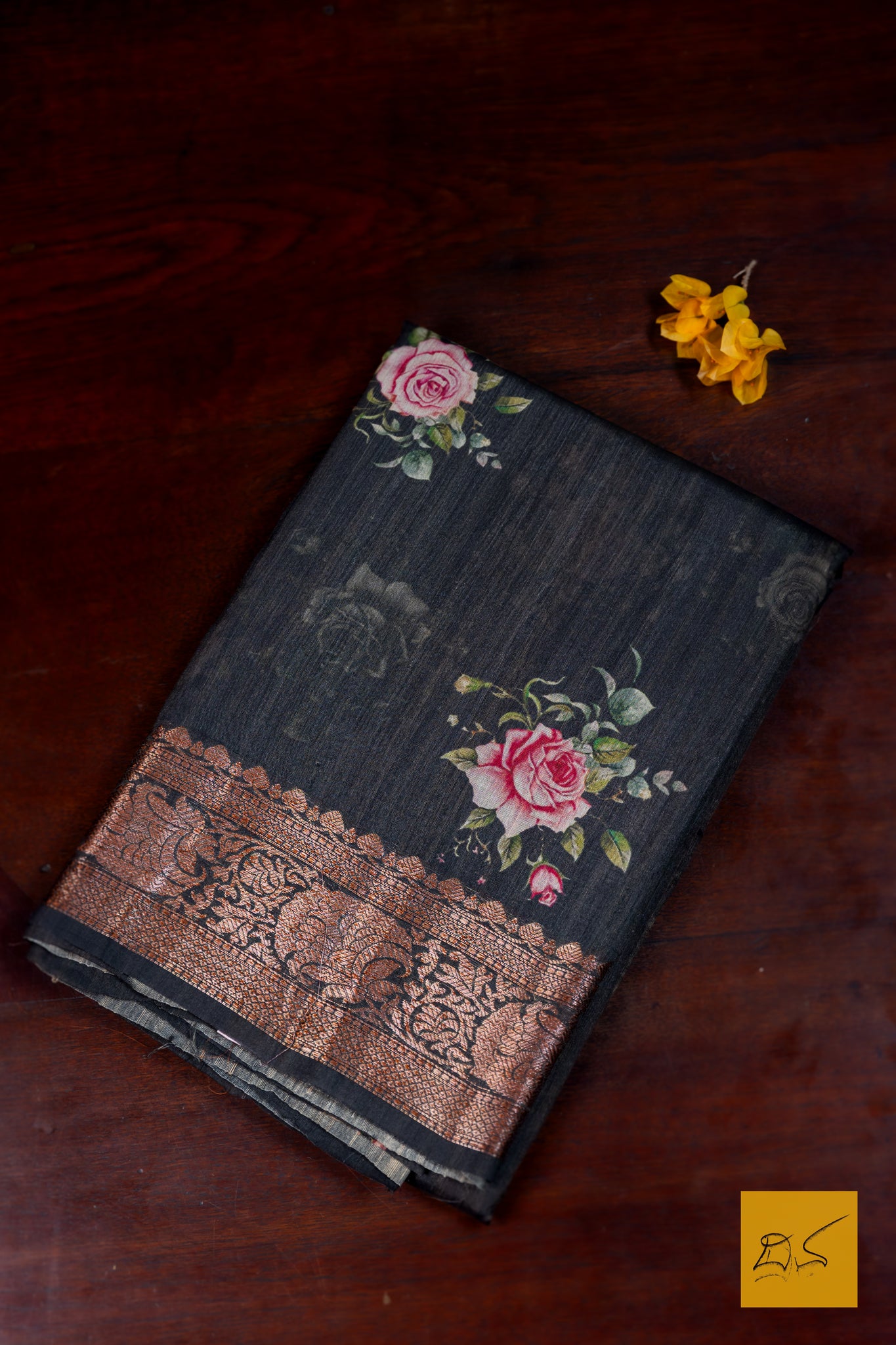 Dhareshi- Grey Banarasi Printed Tusser Silk Handwoven Saree